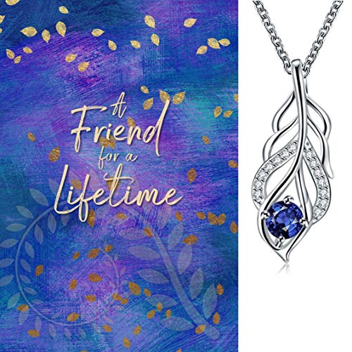 Product Cover Smiling Wisdom - Blue Silver Leaf Necklace Friendship Gift Set - Reason Season Lifetime Friendship Greeting Card - Unique Gift Set For Her Best Woman Friend BFF Bestie - Silver Blue