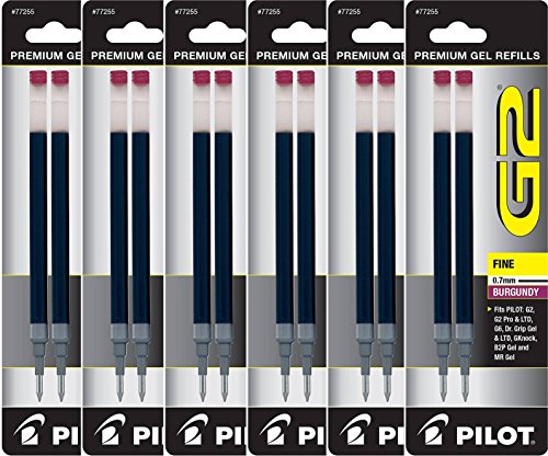 Product Cover Value Pack of 6 - Pilot G2 Gel Ink Refills for Rolling Ball Pen, Fine Point, Burgundy (77255)