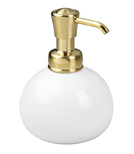 Product Cover iDesign York Ceramic Round Dispenser Pump for Kitchen and Bathroom, White/Soft Brass