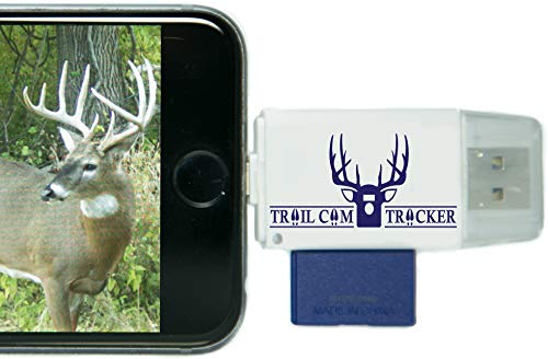 Product Cover Trail Cam Tracker SD Card Reader for iPhone & Android - Best & Fastest Game Camera Viewer - Deer Hunting Smartphone Memory Card Player - Free Case- Hunt Big Bucks (iPhone (All-in-one Version))