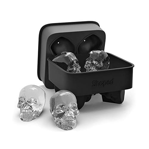 Product Cover 3D Skull Flexible Silicone Ice Cube Mold Tray, Makes Four Giant Skulls, Round Ice Cube Maker, Black- Pack of 1