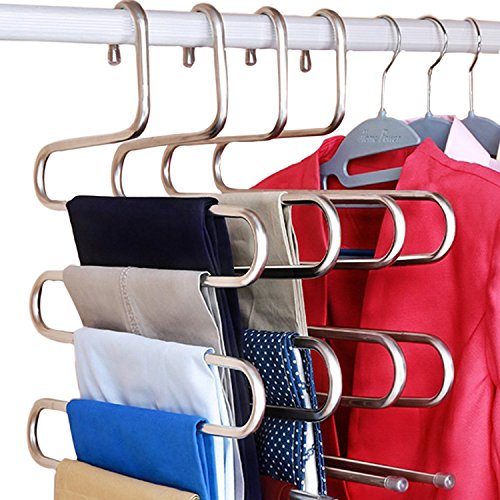 Product Cover DOIOWN S-Type Stainless Steel Clothes Pants Hangers Closet Storage Organizer for Pants Jeans Scarf Hanging (14.17 x 14.96ins, Set of 3) (3-Pieces)