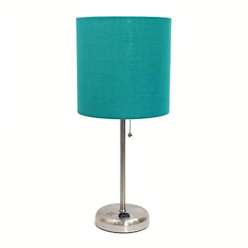 Product Cover Limelights LT2024-TEL Stick Brushed Steel Lamp with Charging Outlet and Fabric Shade, 19.50 x 8.50 x 8.50 inches, Teal