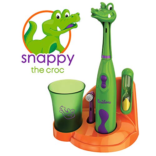 Product Cover Brusheez Kid's Electric Toothbrush Set (Safari Edition) - Snappy the Croc - Includes Battery-Powered Toothbrush, 2 Brush Heads, Cute Animal Cover, Sand Timer, Rinse Cup & Storage Base
