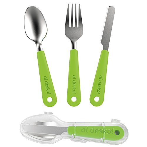 Product Cover New Soda Reusable Utensils with Case, Eco Friendly Cutlery Set Silverware, 3pc Plastic and Stainless Steel Knife Fork Spoon Eating Utensil Set with Zero Waste (Green)