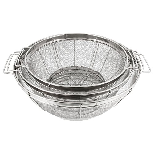 Product Cover U.S. Kitchen Supply - 3 Piece Colander Set - Stainless Steel Mesh Strainer Net Baskets with Handles & Resting Base - 11