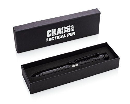 Product Cover Chaos Ready Tactical Pen for Self Defense - EDC Pen with Pen Light, Window Breaker, DNA Catcher, Aircraft Aluminum, Police Gear, Discreet Black w/Gift Box