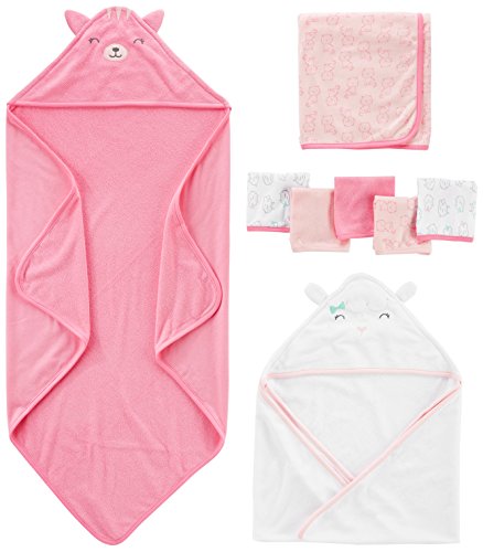 Product Cover Simple Joys by Carter's Baby Girls' 8-Piece Towel and Washcloth Set, Pink/White, One Size
