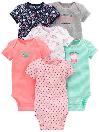 Product Cover Simple Joys by Carter's Baby Girls 6-Pack Short-Sleeve Bodysuit, Pink/Mint, Newborn
