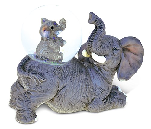 Product Cover Puzzled Resin Stone Mother Elephant Glass Snow Globe (45mm), 3.5 inch Figurine Intricate Statue Art Handcrafted Tabletop Sculpture Desk Centerpiece Accent - Wild Life Zoo Animals Theme Home Décor