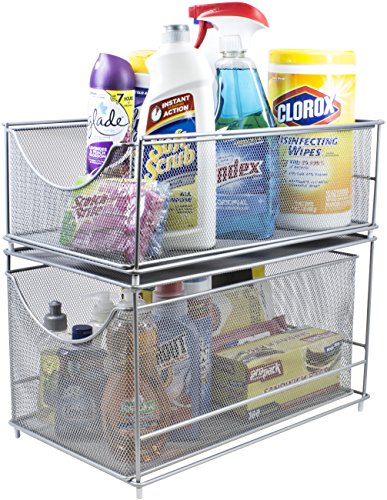 Product Cover Sorbus Cabinet Organizer Set -Mesh Storage Organizer with Pull Out Drawers-Ideal for Countertop, Cabinet, Pantry, Under The Sink, Desktop and More (Silver Two-Piece Set)