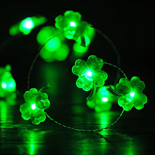 Product Cover Impress Life St Patrick's Day Shamrocks String Lights Decor, Four-Leaf Clover Copper Wire 10 ft 40 LEDs with Remote. for Christmas, Spring, Wedding, Birthday, Patio, DIY Home Parties Decorations