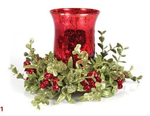 Product Cover Ganz Kissing Krystals Small Red Mecury Glass Hurrican Candle Holder and Mistletoe Set