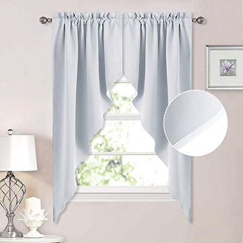 Product Cover NICETOWN Room Darkening Window Treatment Rod Pocket Kitchen Tier Curtains- Tailored Scalloped Valance/Swags for Bedroom (One Set, W36 X L63 inches Each Panel, Platinum-Greyish White)