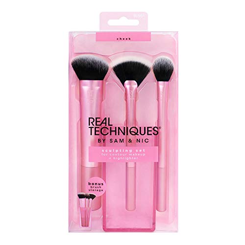 Product Cover Real Techniques Cruelty Free Sculpting Set, Includes: Sculpting Brush, Fan Brush, Setting Brush & Brush Cup, Synthetic Bristles