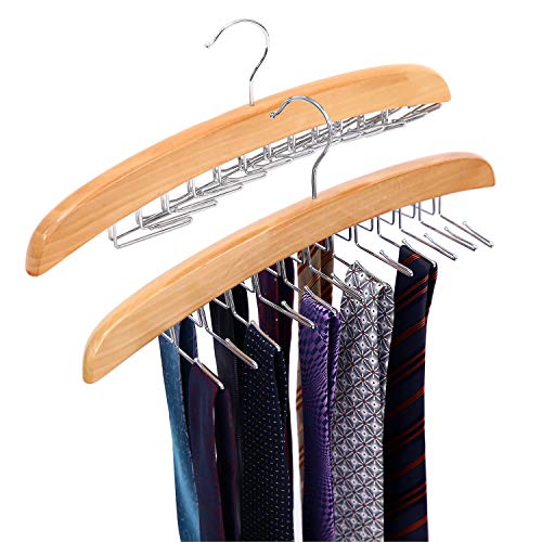 Product Cover Ohuhu Wooden Tie Hanger Rotating Twirl 24 Ties Organizer Rack Hanger Holder Hook (2-Pack)