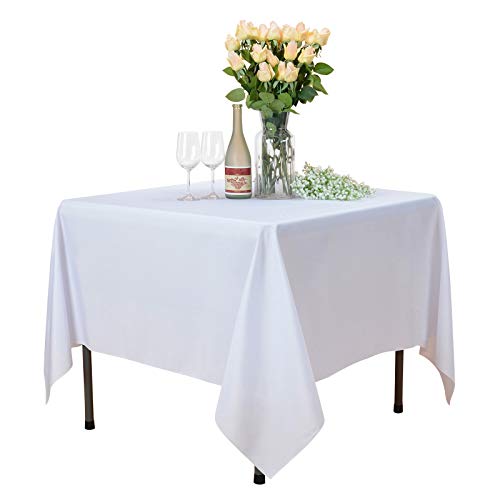 Product Cover VEEYOO Square Tablecloth - 85x85 Inch Polyester Table Cloth Washable Wrinkle Free Dinner Tablecloth for Wedding, Party, Restaurant,Indoor and Outdoor Buffet Table - White Tablecloth