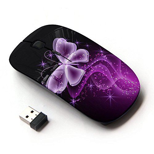 Product Cover KawaiiMouse [ Optical 2.4G Wireless Mouse ] Butterfly Glitter Glittering Black Neon Purple