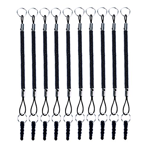 Product Cover XRONG Stylus Tether 10 Pack of Detachable Elastic Coil Lanyards/Tether Strings with 3.5mm earphone jack for Stylus Touch Pens Black