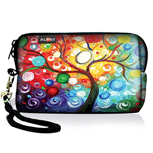 Product Cover AUPET Colorful Tree Digital Camera Case Bag Pouch Coin Purse with Strap for Sony Samsung Nikon Canon Kodak