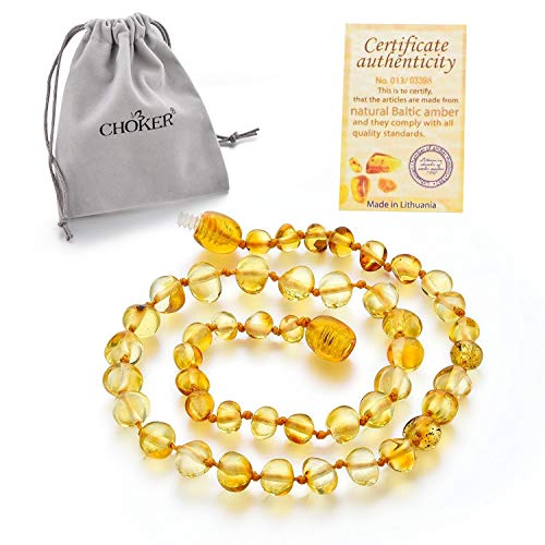 Product Cover Choker Natural Unisex Raw Baltic Amber Teething Necklace for Babies Children Boys Girls Teethers, Drooling & Teething Pain Reduce Properties, Teething Pain Reduce and Anti Inflammatory