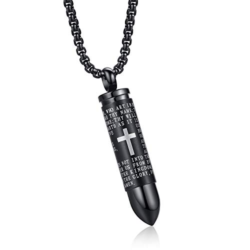 Product Cover MONIYA Stainless Steel Bullet Pendant Urn Ashes Necklace Cross Lords Prayer in English, 22inch Box Chain