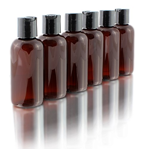 Product Cover 4oz Empty Amber Brown Plastic Squeeze Bottles with Disc Top Flip Cap (6 pack); BPA-Free Containers For Shampoo, Lotions, Liquid Body Soap, Creams (4 ounce, Amber Brown)