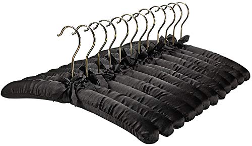 Product Cover FloridaBrands Anti Slip Satin Padded Hangers Black Soft Fabric with Gold Hook - Heavy Duty for Women's Clothes, Coat, Blouse, Sweaters, Dresses, Clothing - Set of 12