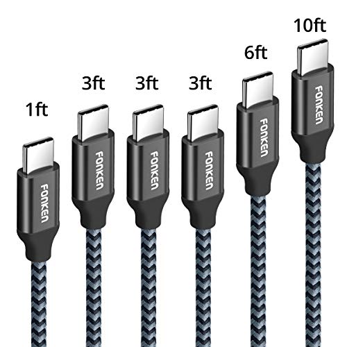 Product Cover USB Type C Cable, FONKEN USB C to USB A Nylon Braided Fast Charging Cable [6-Pack, 1FT 3.3FTx3 6.6FT 10FT] USB C Cable Compatible Samsung Galaxy S9 S8 Note8, New MacBook, Google Pixel, LG G6, Moto Z2