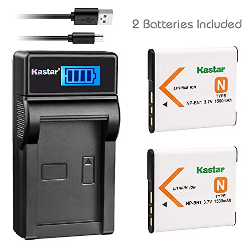 Product Cover Kastar Battery (X2) & Slim LCD USB Charger for Sony NP-BN1 NPBN1 BC-CSN and Cyber-Shot DSC-WX100 DSC-WX150 DSC-WX200 DSC-WX220 DSC-WX30 DSC-WX5 DSC-WX50 DSC-WX60 DSC-WX7 DSC-WX70 DSC-WX80 DSC-WX9