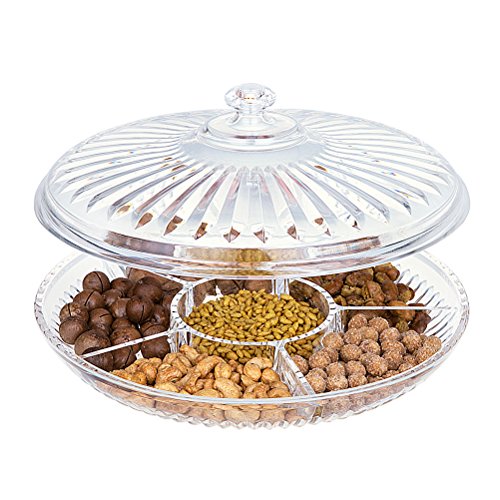 Product Cover HABIBEE Creative Acrylic Multi Sectional Snack Serving Tray Set with Lid (Six Sections)