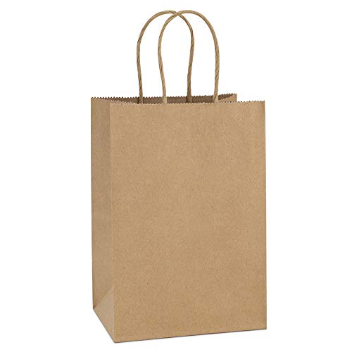 Product Cover BagDream Kraft Paper Bags 50Pcs 5.25x3.75x8 Inches Small Paper Gift Bags with Handles Bulk, Party Bags, Paper Shopping Bags, Kraft Bags, Brown Bags 100% Recyclable Paper Bag