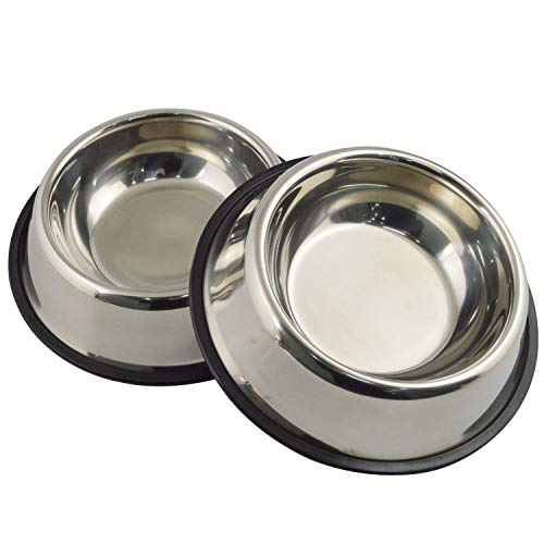 Product Cover Mlife Stainless Steel Dog Bowl with Rubber Base for Small/Medium/Large Dogs, Pets Feeder Bowl and Water Bowl Perfect Choice (Set of 2)