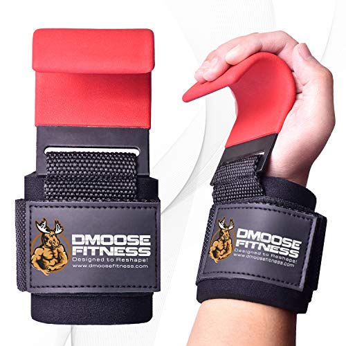 Product Cover DMoose Fitness Hook Grips for Weight Lifting, Powerlifting, Workouts or Crossfit, Thick Gloves Wrist Support Neoprene Padding, Non-Slip Bar Security, Adjustable Heavy-Duty Straps
