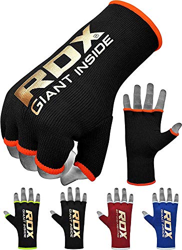 Product Cover RDX Boxing Inner Mitts Hand Wraps MMA Fist Protector Bandages, Medium, Black/Orange