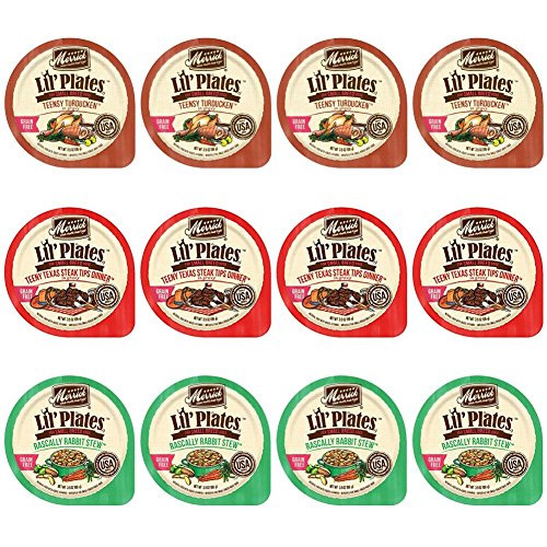 Product Cover Merrick Lil's Plates Grain Free Wet Food for Small Breed Dogs Variety Pack, 3.5 Oz., (4) Teensy Turducken, (4) Teeny Texas Steak Tips, (4) Rascally Rabbit Stew (12 Pack Bundle)