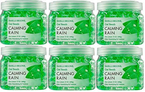 Product Cover Smells Begone Odor Eliminator Gel Beads - Air Freshener - Eliminates Odors in Bathrooms, Cars, Boats, RVs and Pet Areas - Made with Natural Essential Oils - Calming Rain Scent (6 Pack)