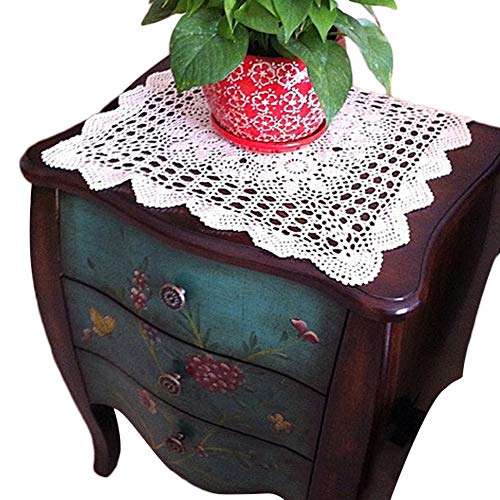 Product Cover yazi Crochet Tablecloth Foral Handmade Table Doilies Cotton Lace Table Cover Square Dresser Scarf Sofa Doilies White Color 23.6inch