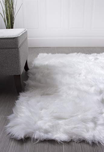 Product Cover Super Area Rugs Soft Faux Fur Sheepskin Shag Silky Rug Baby Nursery Childrens Room Rug Ivory White, 2' x 3'