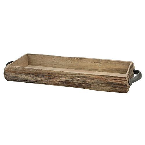 Product Cover Stonebriar Rectangle Natural Wood Bark Serving Tray with Metal Handles, Rustic Butler Tray, Country Centerpiece for Coffee Table or Dining Table, Unique Candle Holder, Desk Organizer for Documents