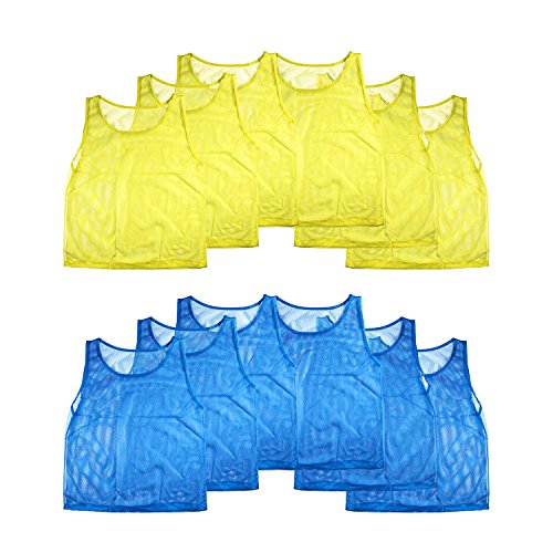 Product Cover Nylon Mesh Scrimmage Team Practice Vests Pinnies Jerseys for Children Youth Sports Basketball, Soccer, Football, Volleyball (12 Jerseys)