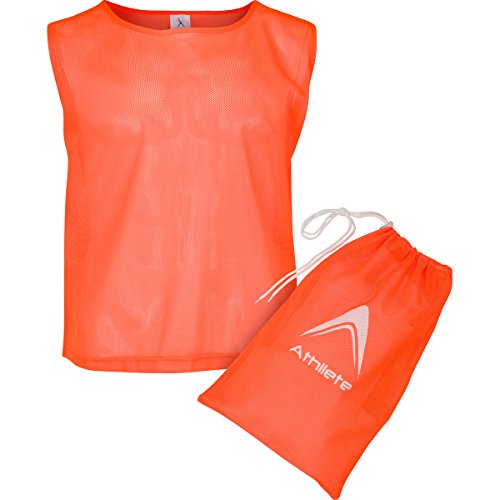 Product Cover Athllete DURAMESH Set of 6 - Youth Scrimmage Vests/Pinnies/Team Practice Jerseys with Free Carry Bag (Flame Orange, Medium)