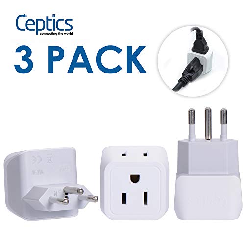 Product Cover Switzerland Travel Adapter Plug by Ceptics with Dual USA Input - Power - Type J (3 Pack) - Ultra Compact - Safe Grounded Perfect for Cell Phones, Laptops, Camera Chargers and More (CT-11A)