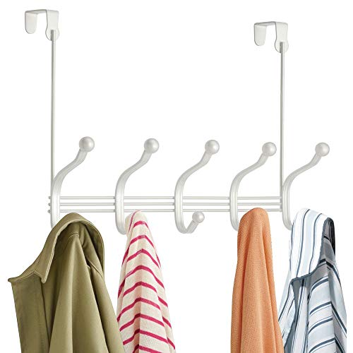 Product Cover mDesign Decorative Over Door 10 Hook Metal Storage Organizer Rack for Coats, Hoodies, Hats, Scarves, Purses, Leashes, Bath Towels, Robes, Men and Womens Clothing - Pearl White