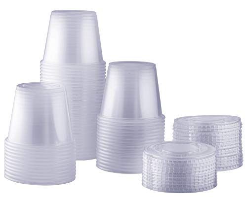 Product Cover [100 Sets - 5.5 oz.] Plastic Disposable Portion Cups With Lids, Souffle Cups, Condiment Cups