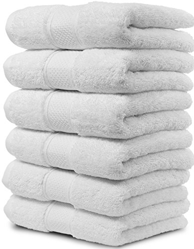 Product Cover Maura 100% Cotton Hand Towel Set. 2017 Premium Quality Turkish Towels. Super Soft, Plush and Highly Absorbent. Set Includes 6 Pieces of Hand Towels. (Hand Towel - Set of 6, White)