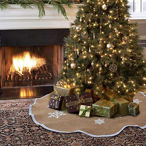 Product Cover Aytai Christmas Tree Skirt 48 Inch Rustic Tree Skirts White Snowflake Printed Christmas Decorations Indoor Outdoor