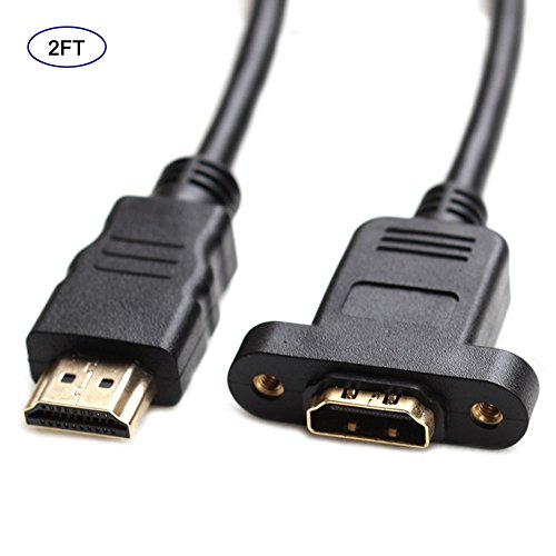 Product Cover Bluwee HDMI Extension Cable High Speed HDMI Male to Female Extension Wire Cord HDMI Extender w/Screw Nut for Panel Mount - Gold Plated Plugs, Black (2FT)