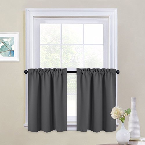 Product Cover NICETOWN Kitchen Blackout Window Tiers - Thermal Insulated Home Decor Blackout Curtain Valances for Cafe (29W by 24L Inches, Grey, 1 Pair)