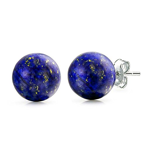 Product Cover Luna Azure Natural Lapis Lazuli and 925 sterling silver handmade unique round Spherical Ball Stud Earrings push back women girls mothers present jewelry